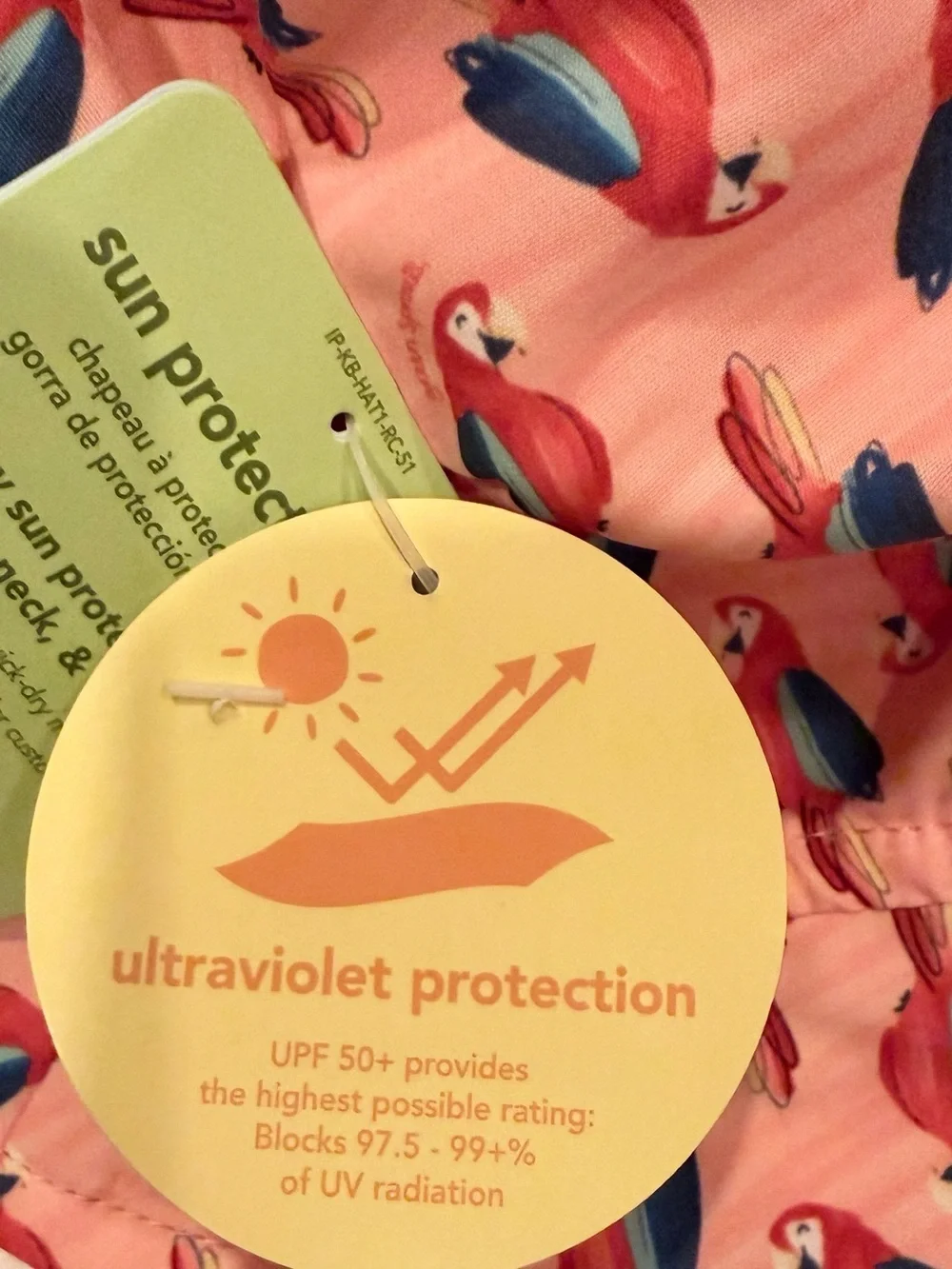NWT IPlay Green Sprouts infant size 0-6 months pink/ parrots bucket hat